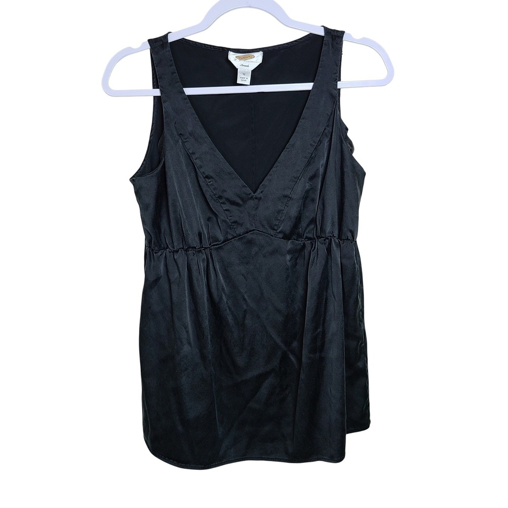 Talbots Silk Blend Black V Neck Sleeveless Top 12 Career Minimalist Parisian Lux